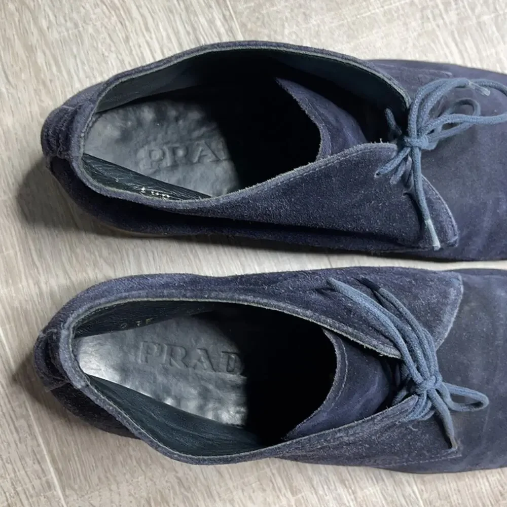 PRADA Midnight Suede Lace Up Desert Ankle Boots - Picture 9 of 11